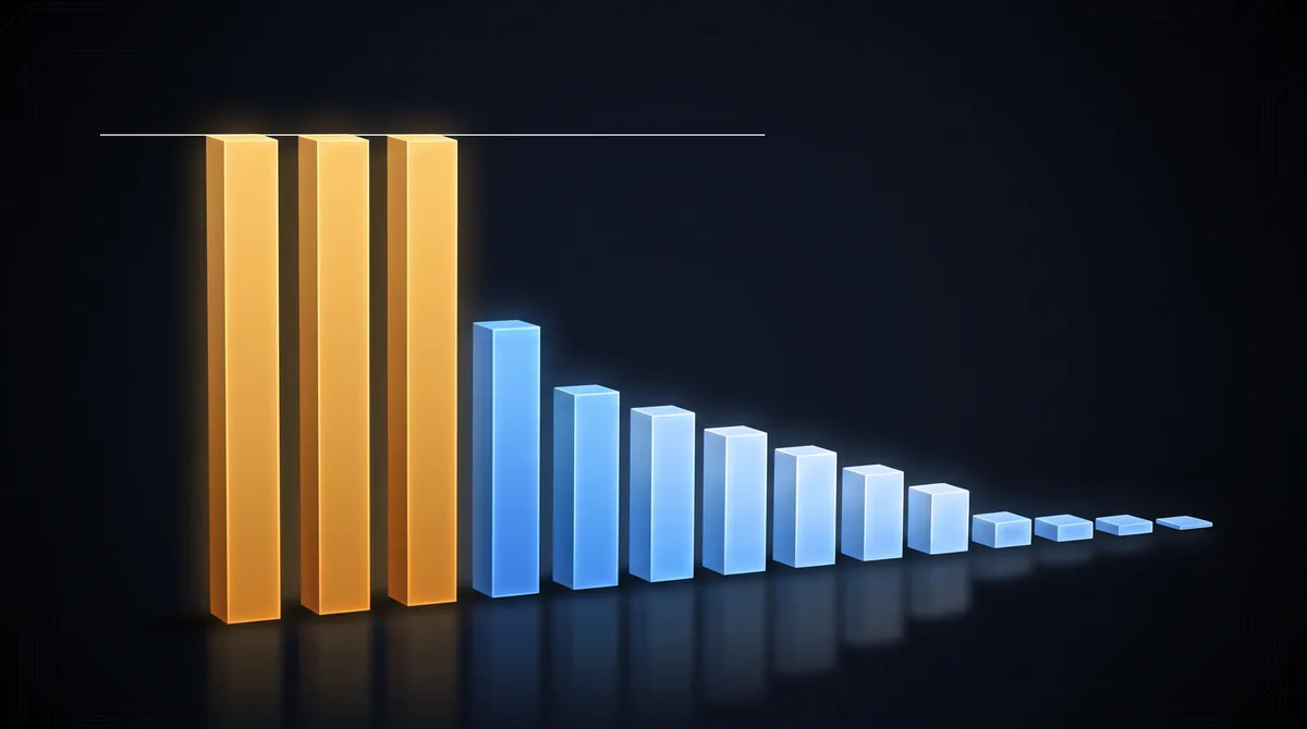 Three equal orange columns followed by a descending row of blue columns