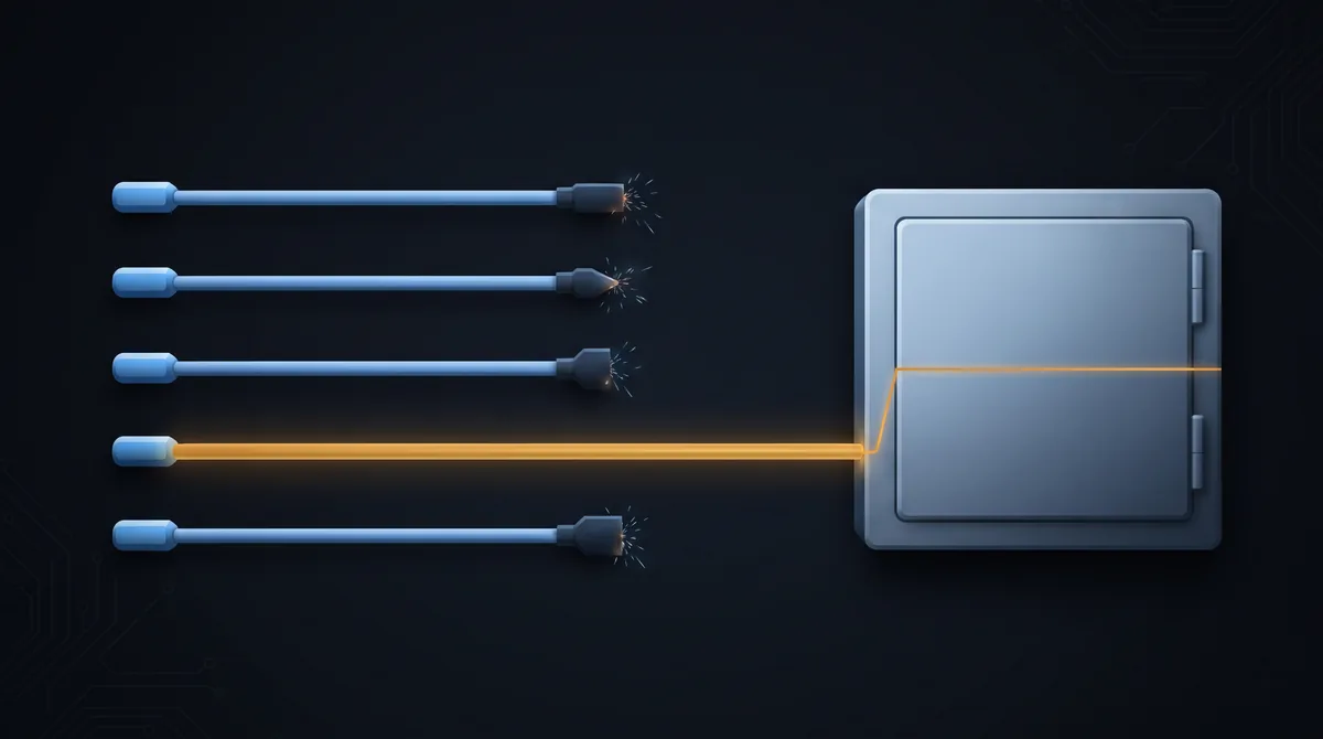 Four plugs sparking on contact, one plug connecting cleanly