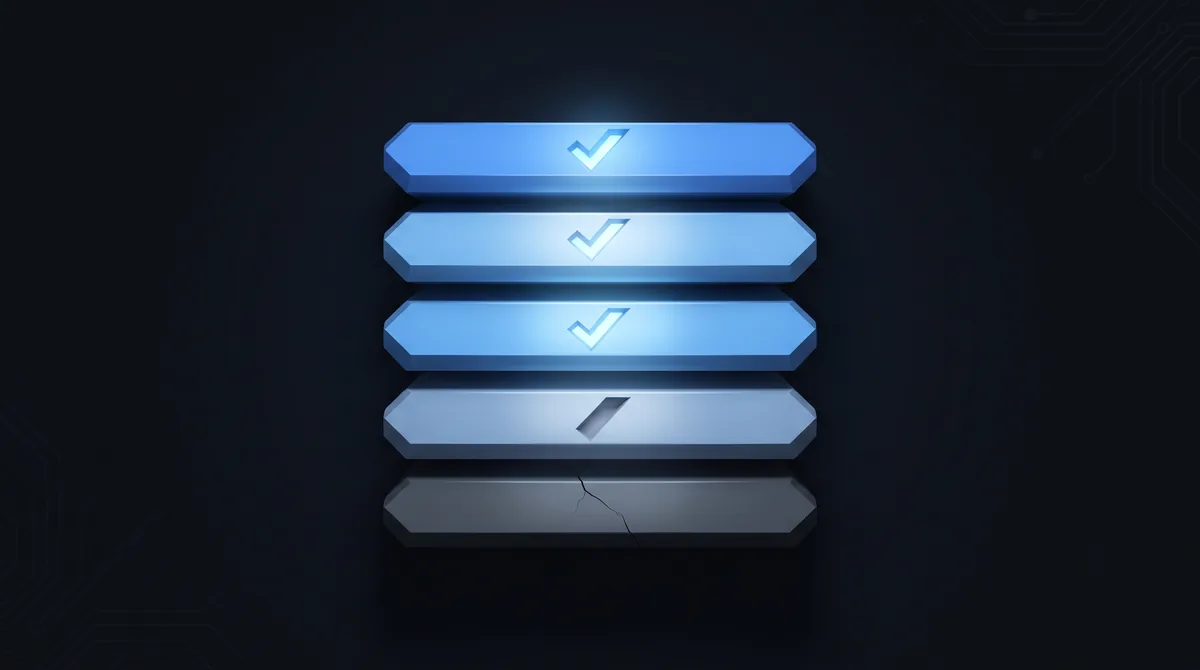 Five stacked bars, four marked with checks and the fifth left blank
